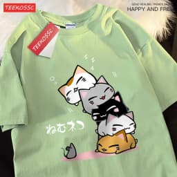 Cute Stacked Cats Sleeping Don'T See The Mouse Men Women T Shirts Oversized Loose T-Shirts Summer Cotton O-Neck Short Sleeve