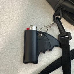 Bat crazy vegan vinyl faux leather black demon wing lighter case keychain