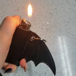 Bat crazy vegan vinyl faux leather black demon wing lighter case keychain