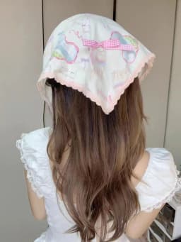 Women's Scrunchie Headscarf Korean Sweet Style Fun Plaid Dog Cat Triangle Scarf Cute Lace Headband Hair Accessory Combination