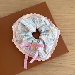 Women's Scrunchie Headscarf Korean Sweet Style Fun Plaid Dog Cat Triangle Scarf Cute Lace Headband Hair Accessory Combination