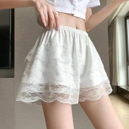 Floral Lace Safety Pants Black White Ruffle Knickers Women Summer Thin Anti-light Pumpkin Safety Short Pants Loose Home Shorts