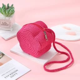 Children's Straw Shoulder Bags Beach Bag Coin Purse Kids Flower Woven Crossbody Bag