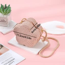 Children's Straw Shoulder Bags Beach Bag Coin Purse Kids Flower Woven Crossbody Bag
