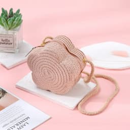 Children's Straw Shoulder Bags Beach Bag Coin Purse Kids Flower Woven Crossbody Bag