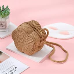 Children's Straw Shoulder Bags Beach Bag Coin Purse Kids Flower Woven Crossbody Bag