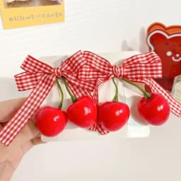 1pair Cute Red Cherry Hair Clip Barrettes Headwear Headflower Strawberry Side Hairpins Cloth Bow Bow Hairpins Girls