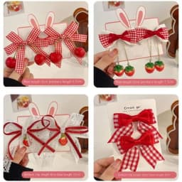 1pair Cute Red Cherry Hair Clip Barrettes Headwear Headflower Strawberry Side Hairpins Cloth Bow Bow Hairpins Girls