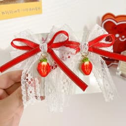 1pair Cute Red Cherry Hair Clip Barrettes Headwear Headflower Strawberry Side Hairpins Cloth Bow Bow Hairpins Girls