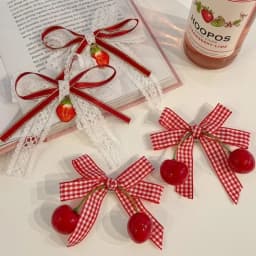 1pair Cute Red Cherry Hair Clip Barrettes Headwear Headflower Strawberry Side Hairpins Cloth Bow Bow Hairpins Girls