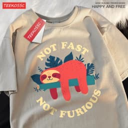 Not Fast Not Furious Cute Sloth Male T Shirts Hip Hop Crewneck Short Sleeve Summer Cotton Tops Casual Sweat Oversized T-Shirts