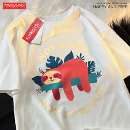 Not Fast Not Furious Cute Sloth Male T Shirts Hip Hop Crewneck Short Sleeve Summer Cotton Tops Casual Sweat Oversized T-Shirts