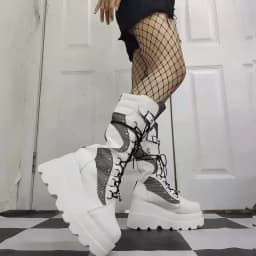 Brand New Ladies Goth Platform Boots Fashion Rivet Buckle Punk Wedges High Heels Women's Boots Party Street Cosplay Woman Shoes