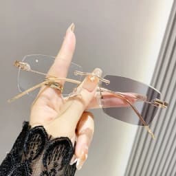 Fashionable Anti Blue Light Photochromic Eyewear Frameless Business Men's Myopia Glasses Cut Edge Color Changing Glasses