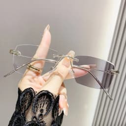 Fashionable Anti Blue Light Photochromic Eyewear Frameless Business Men's Myopia Glasses Cut Edge Color Changing Glasses