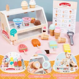 Ice Cream Counter Playset For Kids Montessori Pretend Play Food Toys Kitchen Accessories With Coin Role Play For Kids Girls Boys
