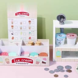 Ice Cream Counter Playset For Kids Montessori Pretend Play Food Toys Kitchen Accessories With Coin Role Play For Kids Girls Boys