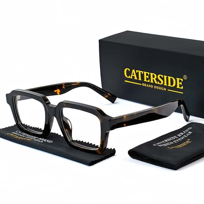 CATERSIDE Acetate Temple Large Glasses Retro Square Eyewear Transparent TAC Lens Computer Glasses Optical Eyeglasses Frame
