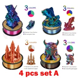 KINGROON Silk Tri-color PLA Filament 3D Printer 1.75mm 1KG/roll Silk PLA Filament Plastic Material 3D Printing Special Color