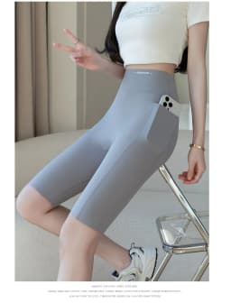Big Size Leggings Women Sports Shark Shorts with Pocket Stretchy High Waist Hip Lift Workout  Running Quick-drying Gym Shorts