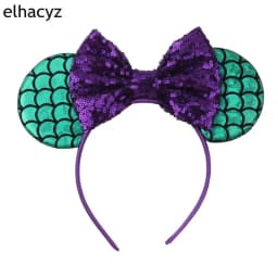 Mermaid Mouse Ears Headbands Pearl Hair Sequins 5“Bows For Women Festival Hairband Girls Hair Accessories Cosplay