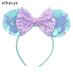Mermaid Mouse Ears Headbands Pearl Hair Sequins 5“Bows For Women Festival Hairband Girls Hair Accessories Cosplay