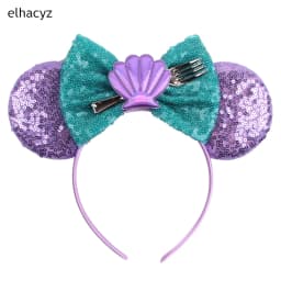 Mermaid Mouse Ears Headbands Pearl Hair Sequins 5“Bows For Women Festival Hairband Girls Hair Accessories Cosplay