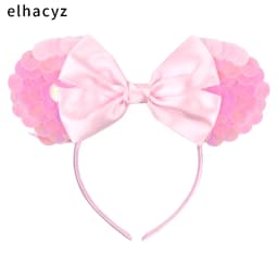 Mermaid Mouse Ears Headbands Pearl Hair Sequins 5“Bows For Women Festival Hairband Girls Hair Accessories Cosplay