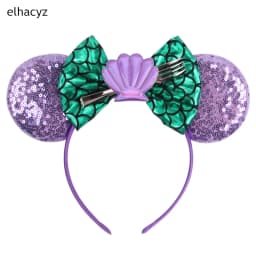 Mermaid Mouse Ears Headbands Pearl Hair Sequins 5“Bows For Women Festival Hairband Girls Hair Accessories Cosplay