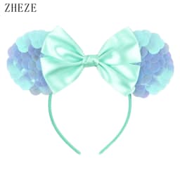 Mermaid Mouse Ears Headbands Pearl Hair Sequins 5“Bows For Women Festival Hairband Girls Hair Accessories Cosplay
