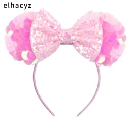 Mermaid Mouse Ears Headbands Pearl Hair Sequins 5“Bows For Women Festival Hairband Girls Hair Accessories Cosplay