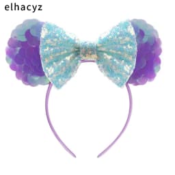 Mermaid Mouse Ears Headbands Pearl Hair Sequins 5“Bows For Women Festival Hairband Girls Hair Accessories Cosplay