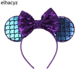 Mermaid Mouse Ears Headbands Pearl Hair Sequins 5“Bows For Women Festival Hairband Girls Hair Accessories Cosplay