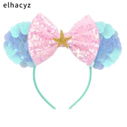 Mermaid Mouse Ears Headbands Pearl Hair Sequins 5“Bows For Women Festival Hairband Girls Hair Accessories Cosplay