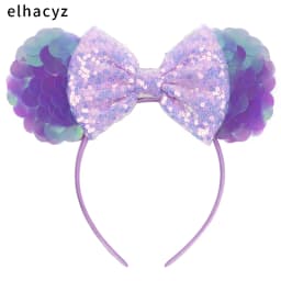 Mermaid Mouse Ears Headbands Pearl Hair Sequins 5“Bows For Women Festival Hairband Girls Hair Accessories Cosplay