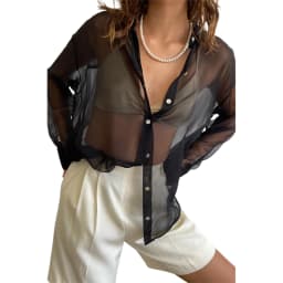 Women's Casual Daily Commuting Shirt Tops See-through Chiffon Comfortable Lapel Long Sleeve Shirt Tops