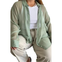 Women's Casual Daily Commuting Shirt Tops See-through Chiffon Comfortable Lapel Long Sleeve Shirt Tops