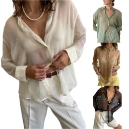 Women's Casual Daily Commuting Shirt Tops See-through Chiffon Comfortable Lapel Long Sleeve Shirt Tops