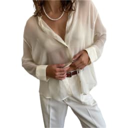 Women's Casual Daily Commuting Shirt Tops See-through Chiffon Comfortable Lapel Long Sleeve Shirt Tops