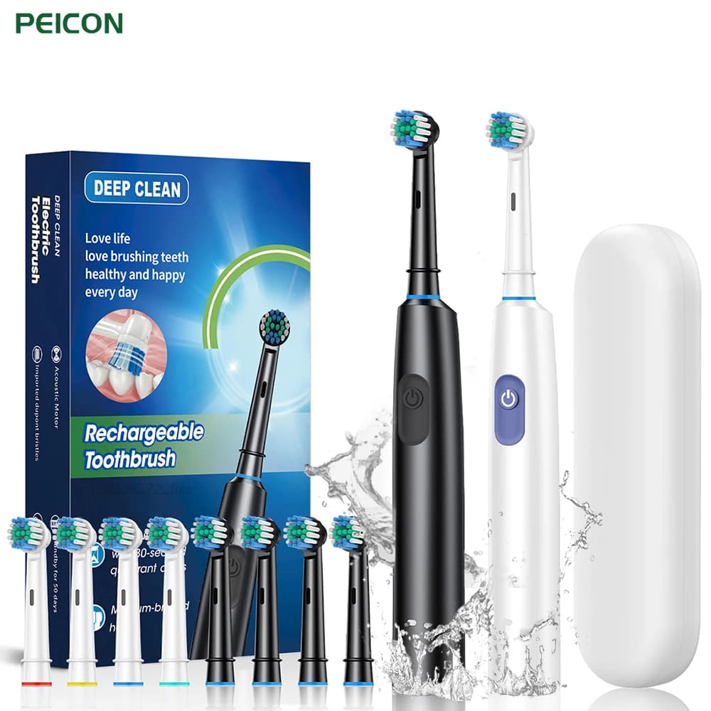 Electric Toothbrush Deep Clean Whitening Teeth for Adult Toothbrush Rotation Ultrasonic Toothbrush with 4/8 Replacement Heads