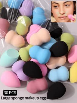 30pcs Powder Blending Makeup Sponge Beauty Egg Set For Liquid Cream And Powder, Multicolor Without Latex Suitable For All