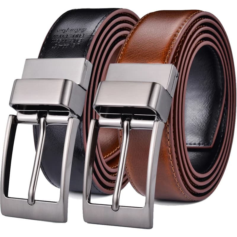 1Pcs Belt Men - Leather Reversible Belts for Men 1 3/8" for Dress Pants - 2 Styles in One Belt
