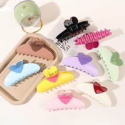 New Candy Color Love Heart 5.11" Big Size Hair Claw Clips for Women Girls Elegant Geometric Plastic Spring Summer Headwear Gift