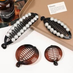 Women Hair Claw Clip Pearl Rhinestone Ponytail Banana Hair Clip For Girls Combs Barrettes Hairpin Fishtail Clip Hair Accessories