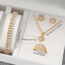 6PCS Fashion Full Diamond Women's Watch Gold Steel Band Analog Quartz Watches Jewelry Set(Without Box)