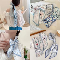 Elegant Women Girls Hair Tie French Pastoral Style Silk Scarf Headband Plum Blossom Bag Strap Vintage Bag/Hair Accessories