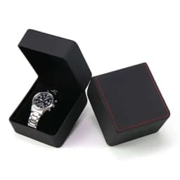 Black Single Watch Gift Box with Pillow PU Leather Wristwatch Display Case Organizer for Men Clamshell PU leather watch case