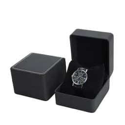 Black Single Watch Gift Box with Pillow PU Leather Wristwatch Display Case Organizer for Men Clamshell PU leather watch case