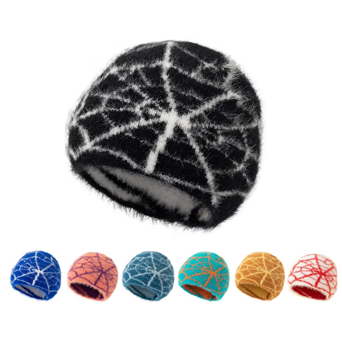 2024 New Goth Spider Web Jacquard Beanie Caps Y2K Knitted Warm Hip Hop Unisex Elastic Knit Hat Skull Cap For Women Men