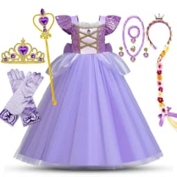 European and American Style Girl Princess Dress Rapunzel Apparel Ball Gown with Bow at Back Children Halloween Tangled Role Play